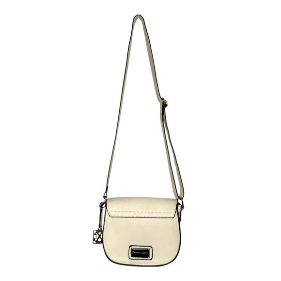 Christian Lacroix Crossbody Shoulder Bag Purse Cream Faux Leather Blue Lining - Picture 6 of 11